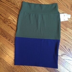 NEW LuLaRoe Blue and Green Color Block Cassie Pencil Skirt Sz M